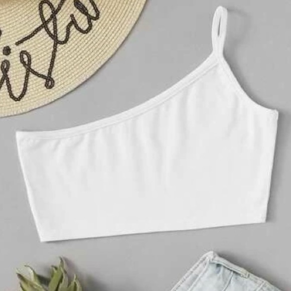 ROMWE Women’s One-Shoulder Strapless Stretchy Soft Crop Top Shirt - white size M - Picture 1 of 3
